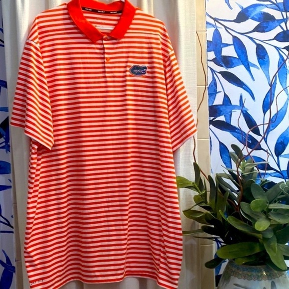 Nike Orange & White Striped University of Florida Polyester & Spandex Golf Polo - Picture 1 of 8